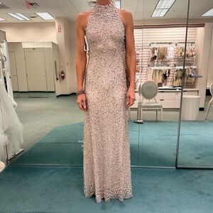 Pearl and Sequin Halter Sheath Dress